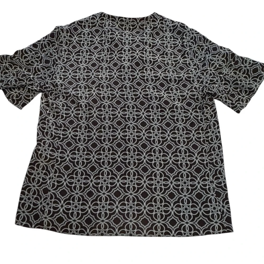 Tory Burch 100% Silk Blouse Top Size 14 Geometric Printed Tassel Tie Boho‎ Chic